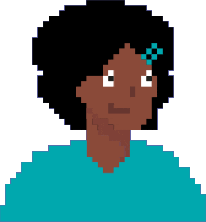 Health sector avatar, Ameena. Woman with dark hair.