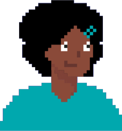 Health sector avatar, Ameena. Woman with dark hair.