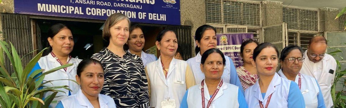 Prof Lucy Chappell visits an urban primary health care centre in Delhi, India