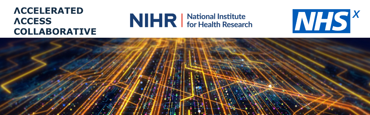 Accelerated Access Collaborative logo, National Institute for Health Research logo, NHSX logo